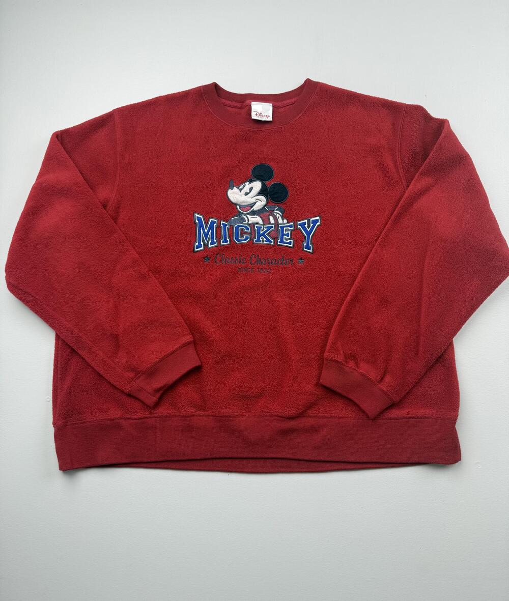 Disney Store Sweatshirt Mens XL Red Fleece Pullover Mickey Mouse Graphic